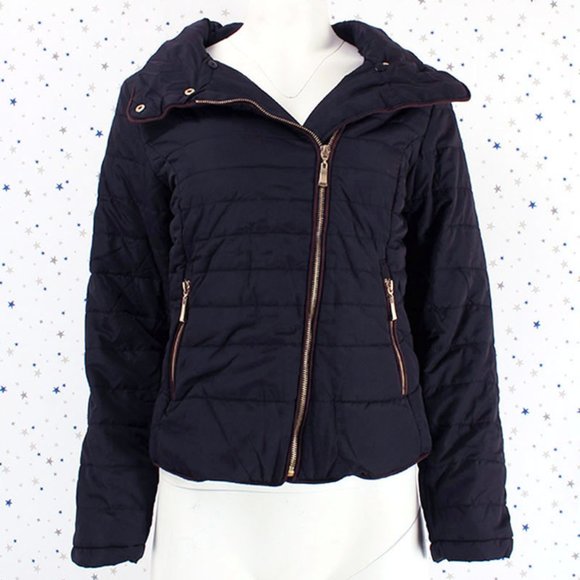 Removable Faux Fur Collar Puffer Jacket Dark Navy - Picture 7 of 8